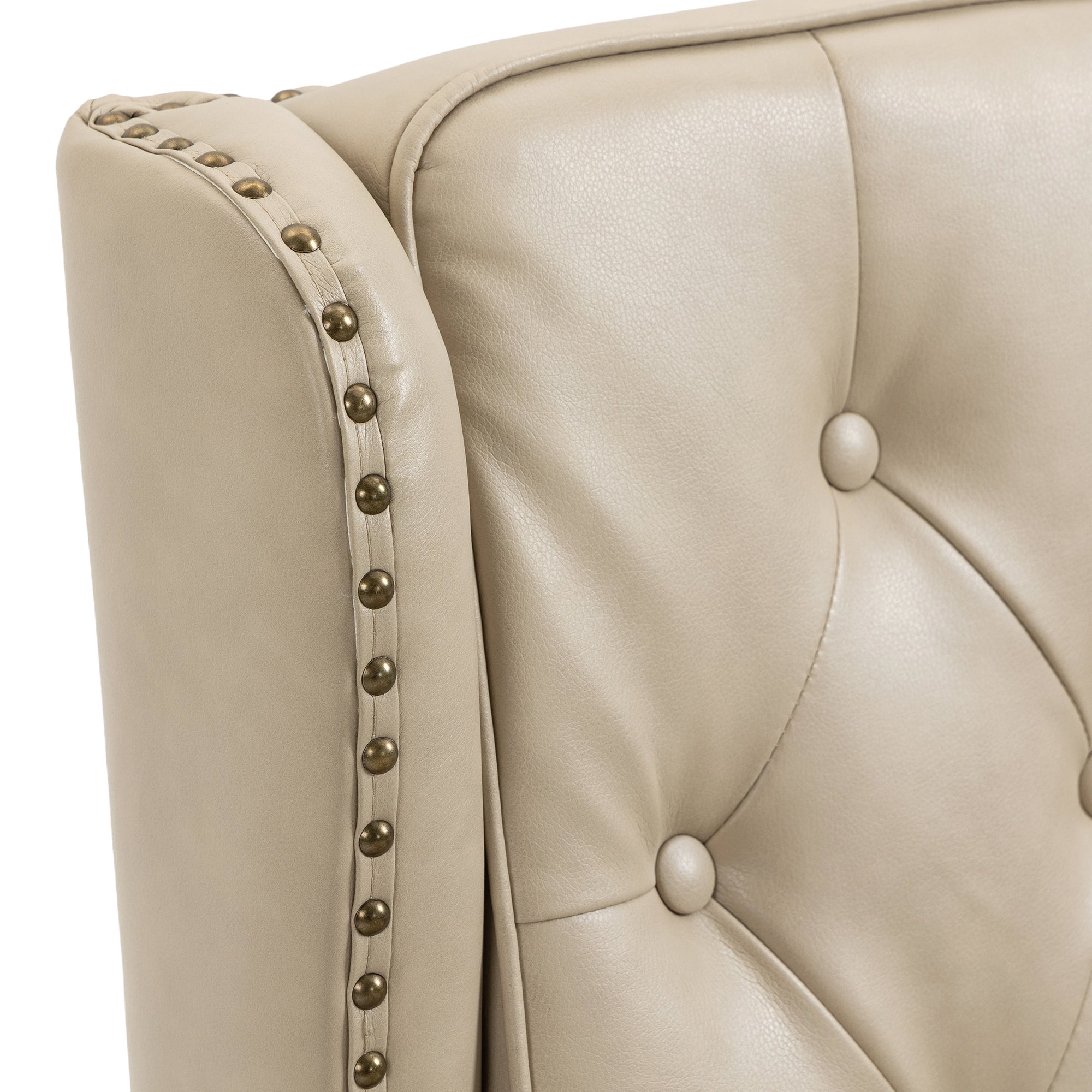 Wallace Beige Faux Leather Wing Accent Chair with Tufted Back and Nailhead