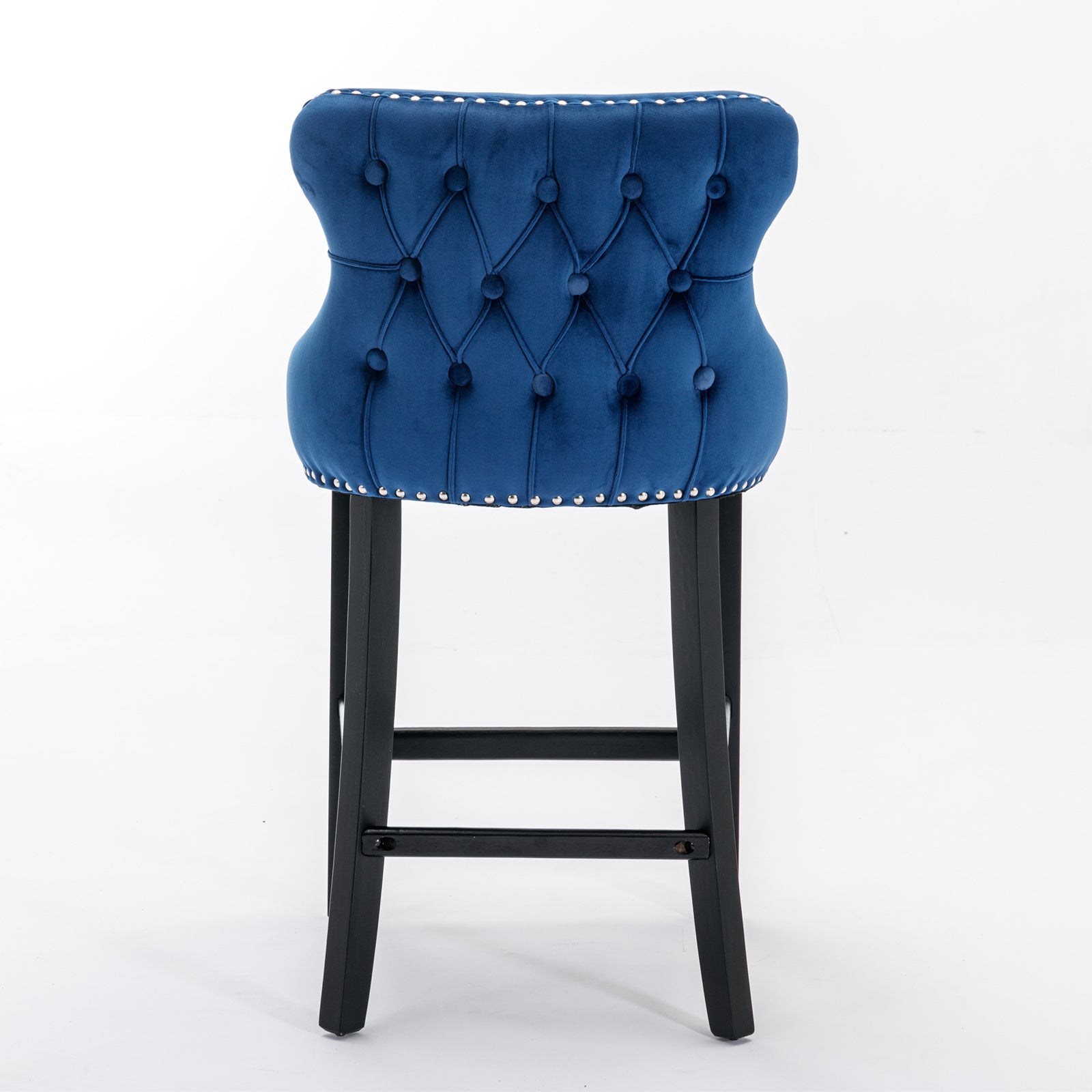 Set of 2 Blue Velvet Counter Stools With Tufted Back and Nailhead Trim