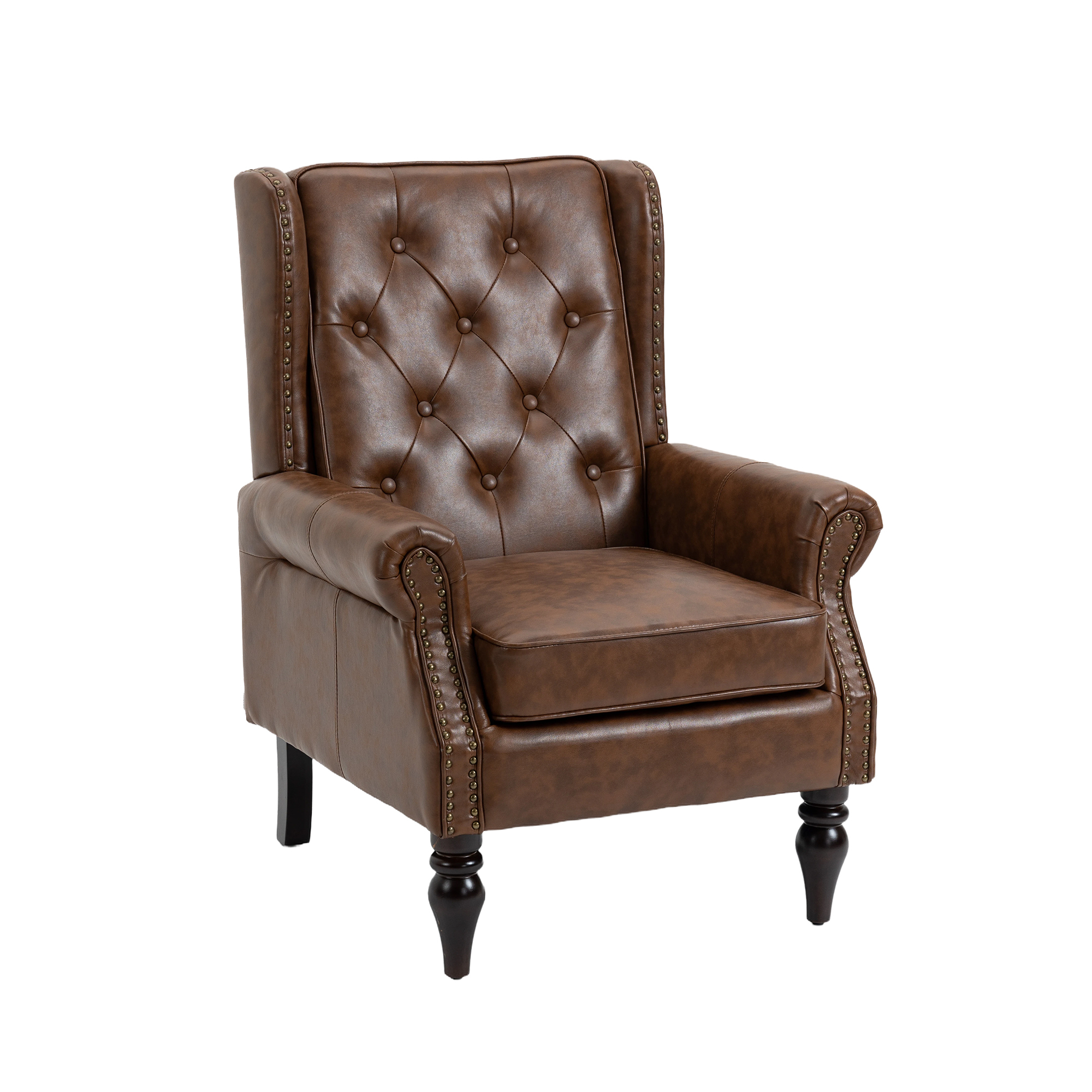 Wallace Beige Faux Leather Wing Accent Chair with Tufted Back and Nailhead