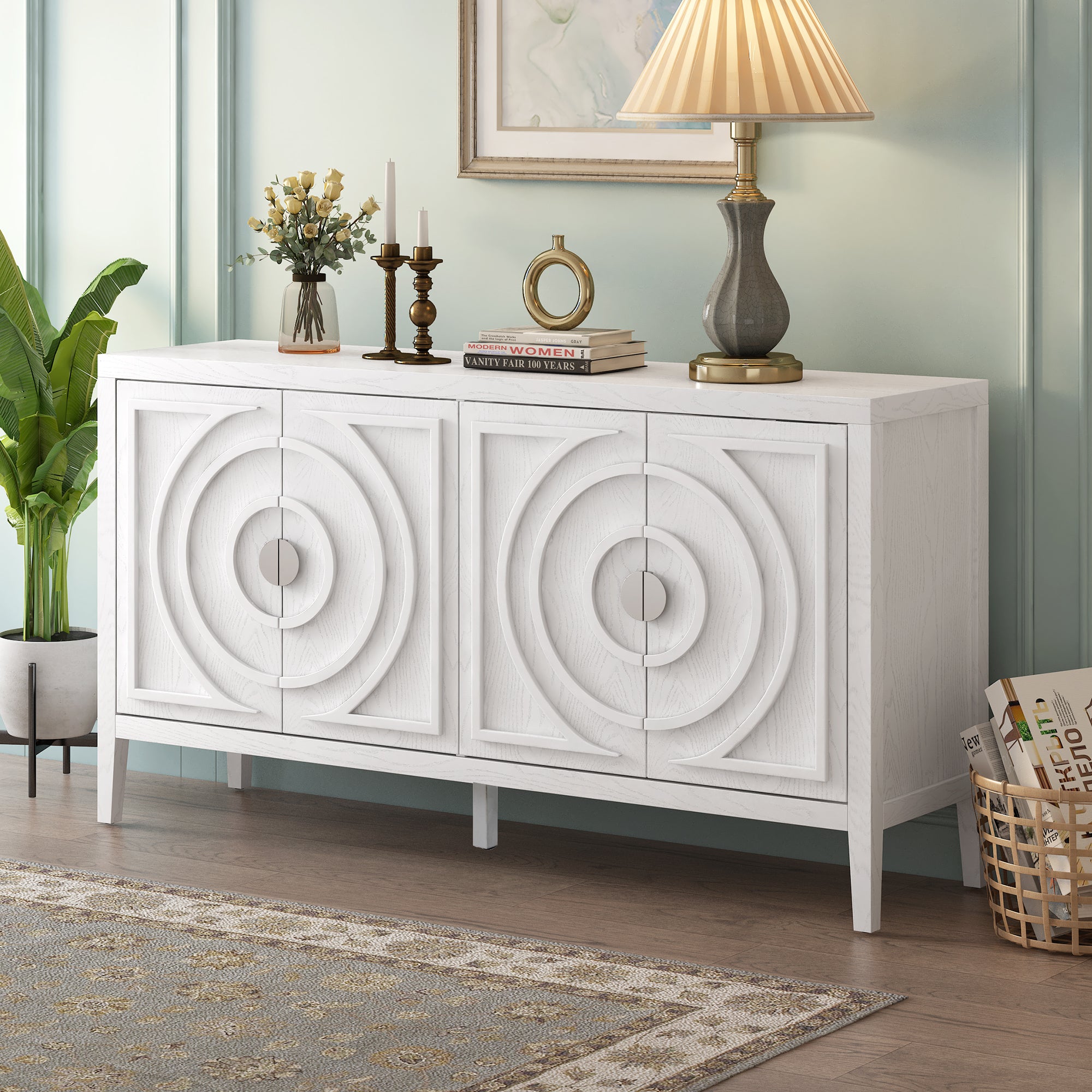 60" White Retro Console Table Sideboard