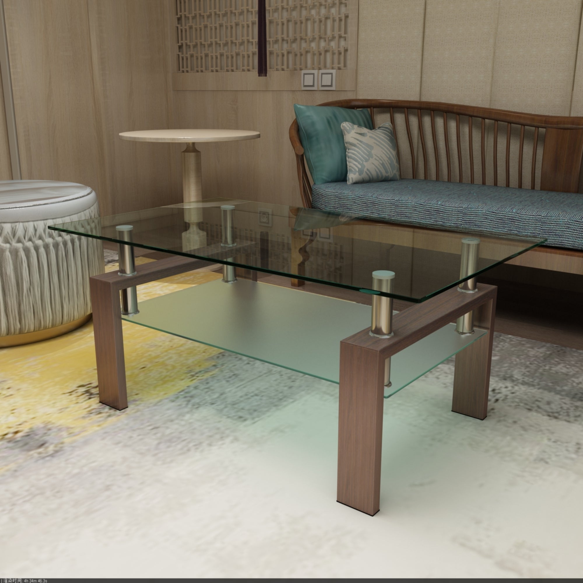 Luna Rectangle Glass Coffee Table with Walnut Metal Legs