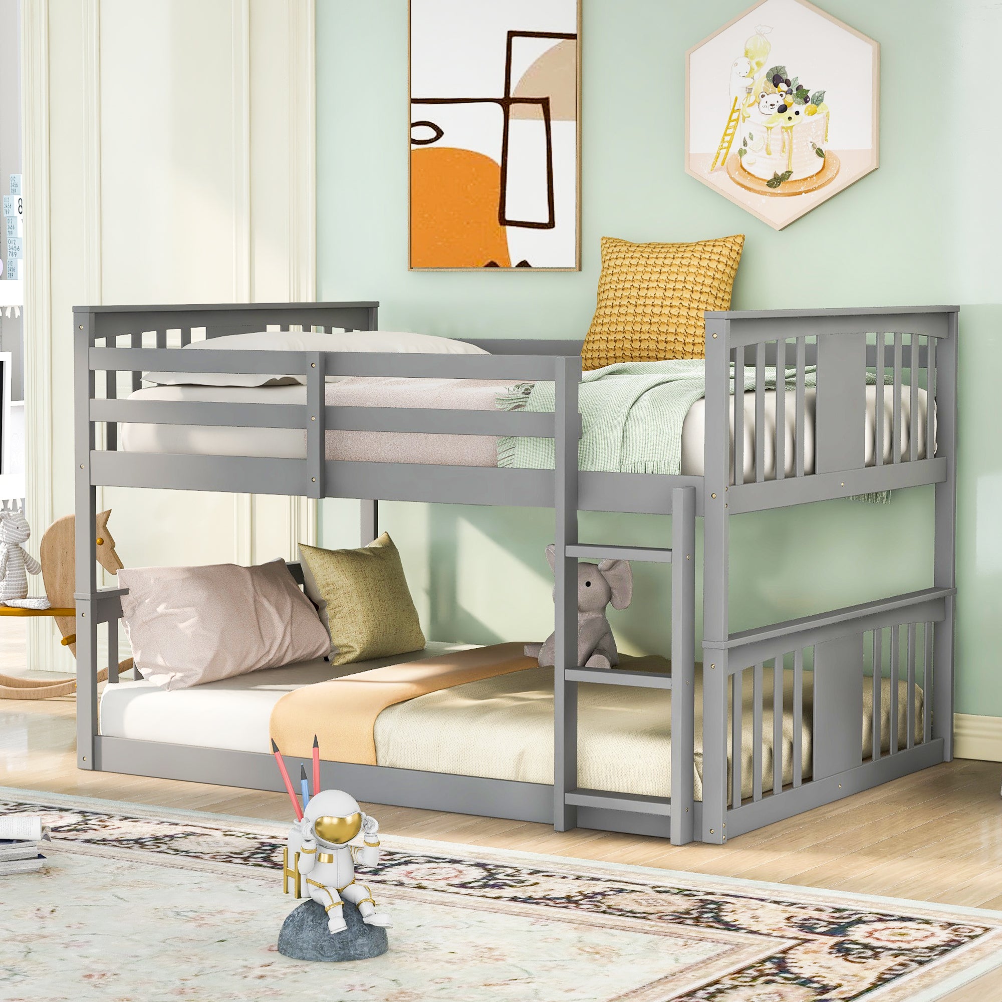 Karl Gray Solid Wood Full Over Full Bunk Bed with Ladder