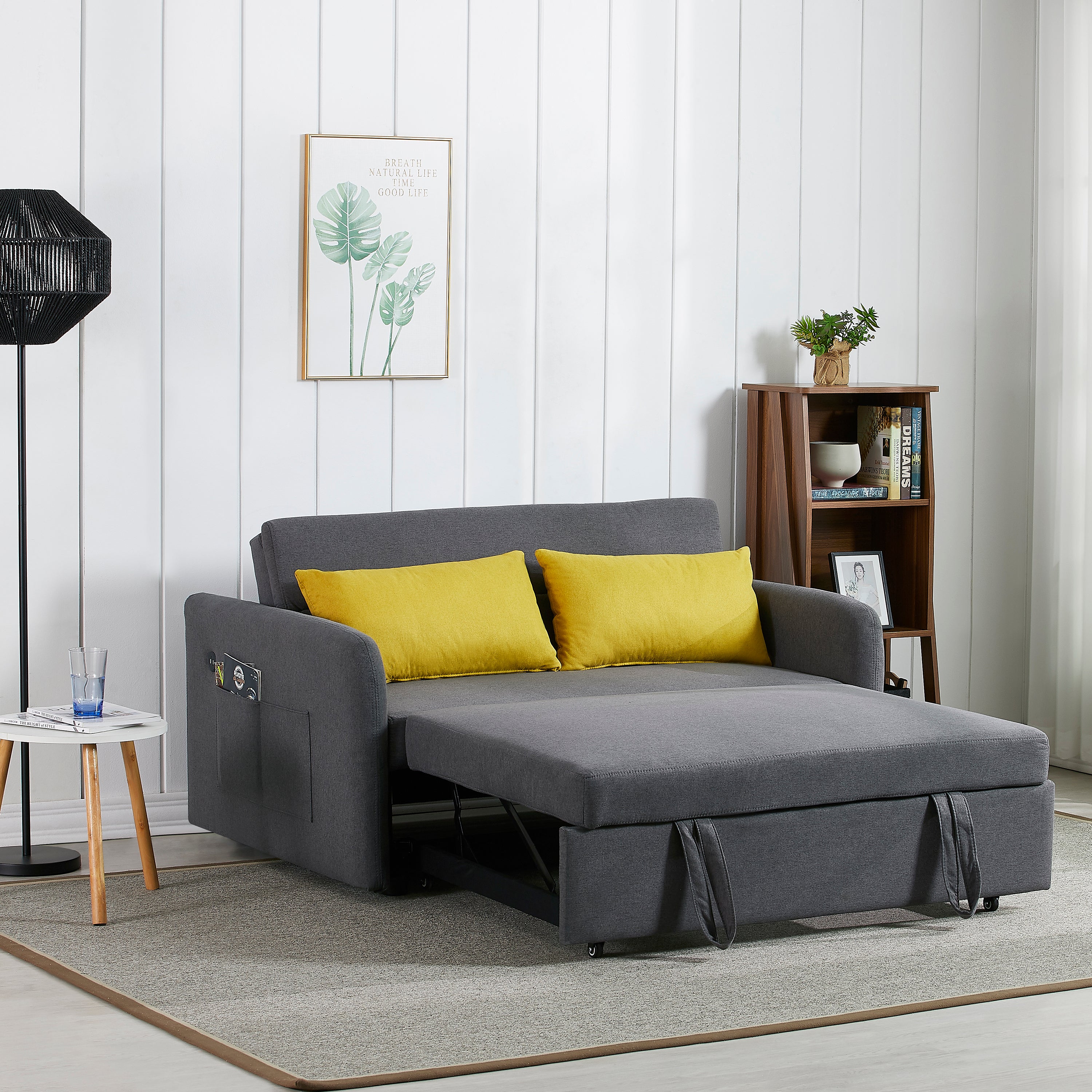 Jake Gray Linen Convertible Twin Sofa Bed Sleeper