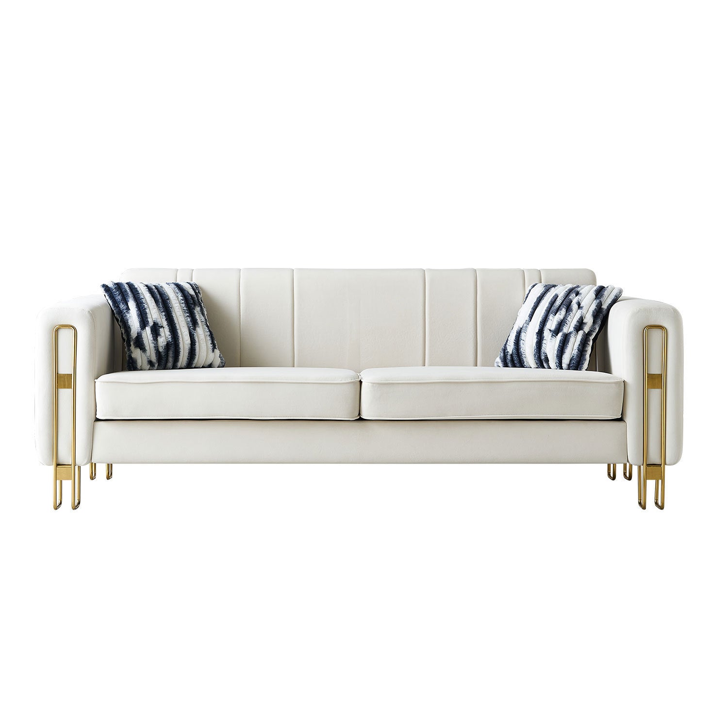 Leonardo 85" Modern Beige Velvet Sofa 