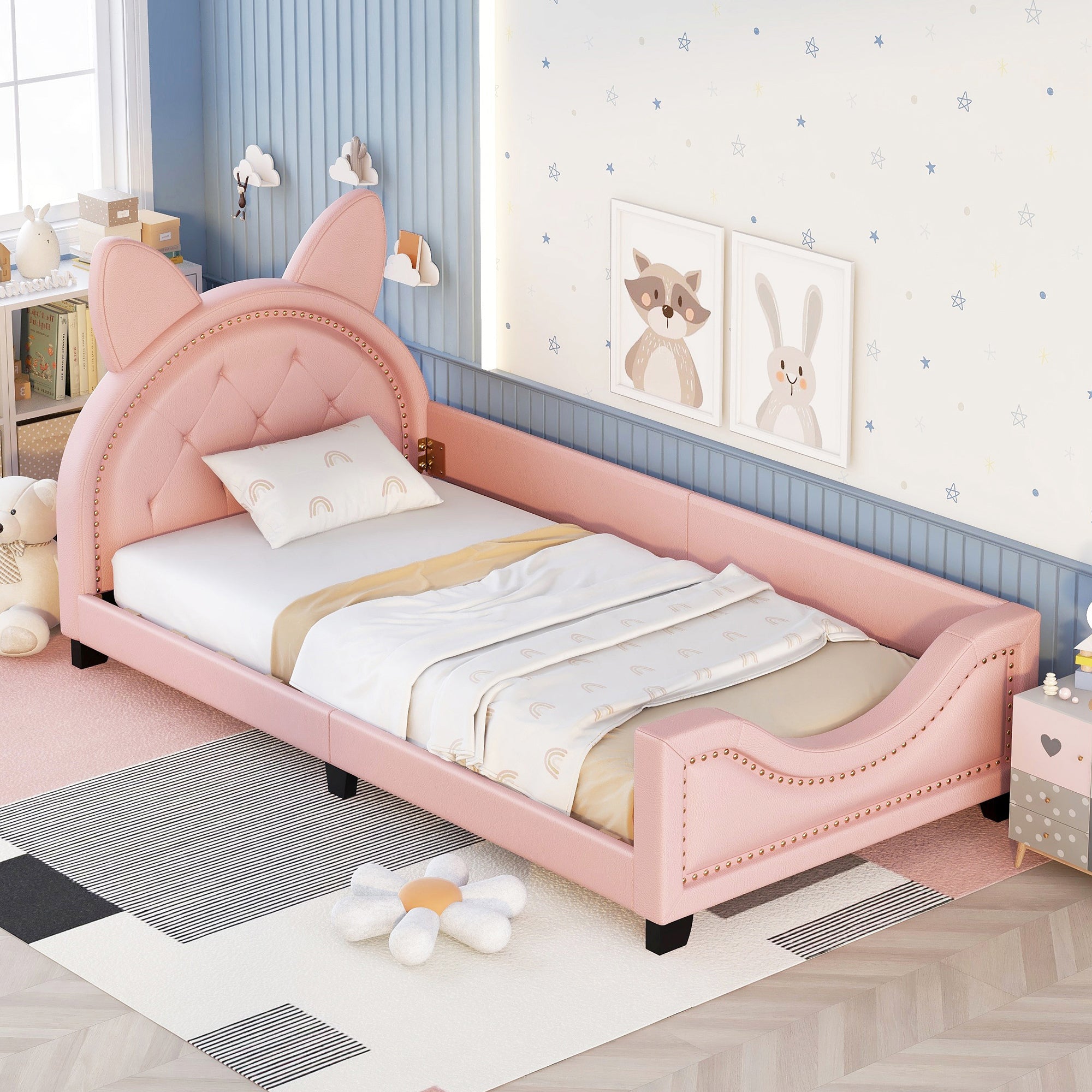 Merida Pink Faux Leather Twin Platform Bed