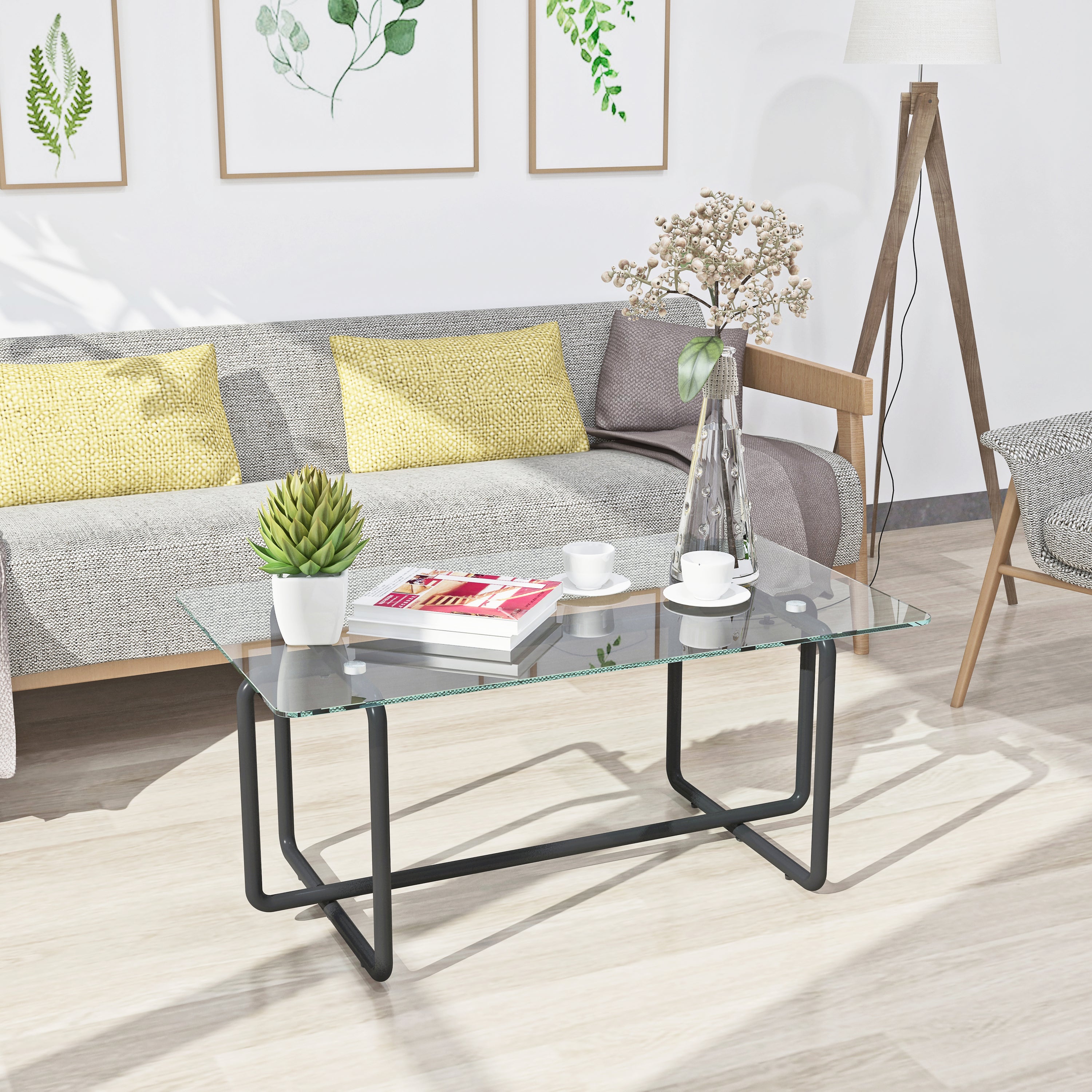 Modern Rectangle Clear Tempered Glass Coffee Table