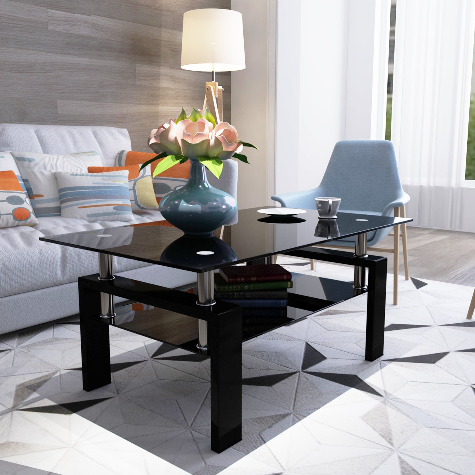 Luna Rectangle Black Tempered Glass Coffee Table