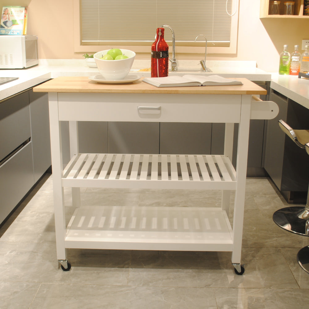 40" White Rolling Kitchen Island Cart 