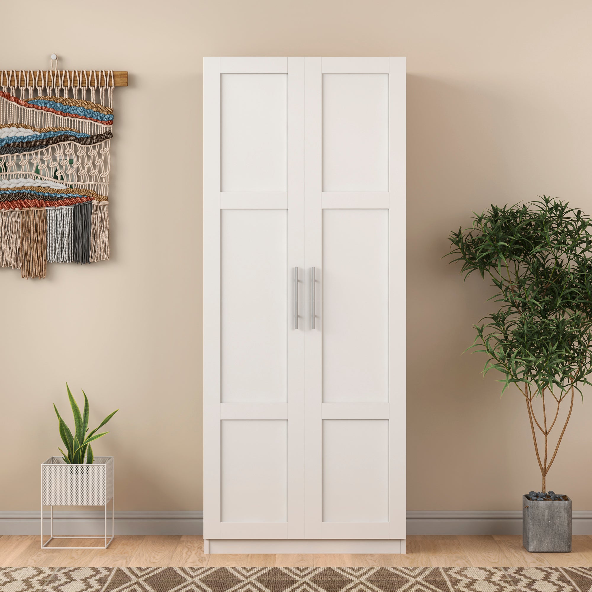 70.87" Tall White Shaker Storage Cabinet with Two Doors