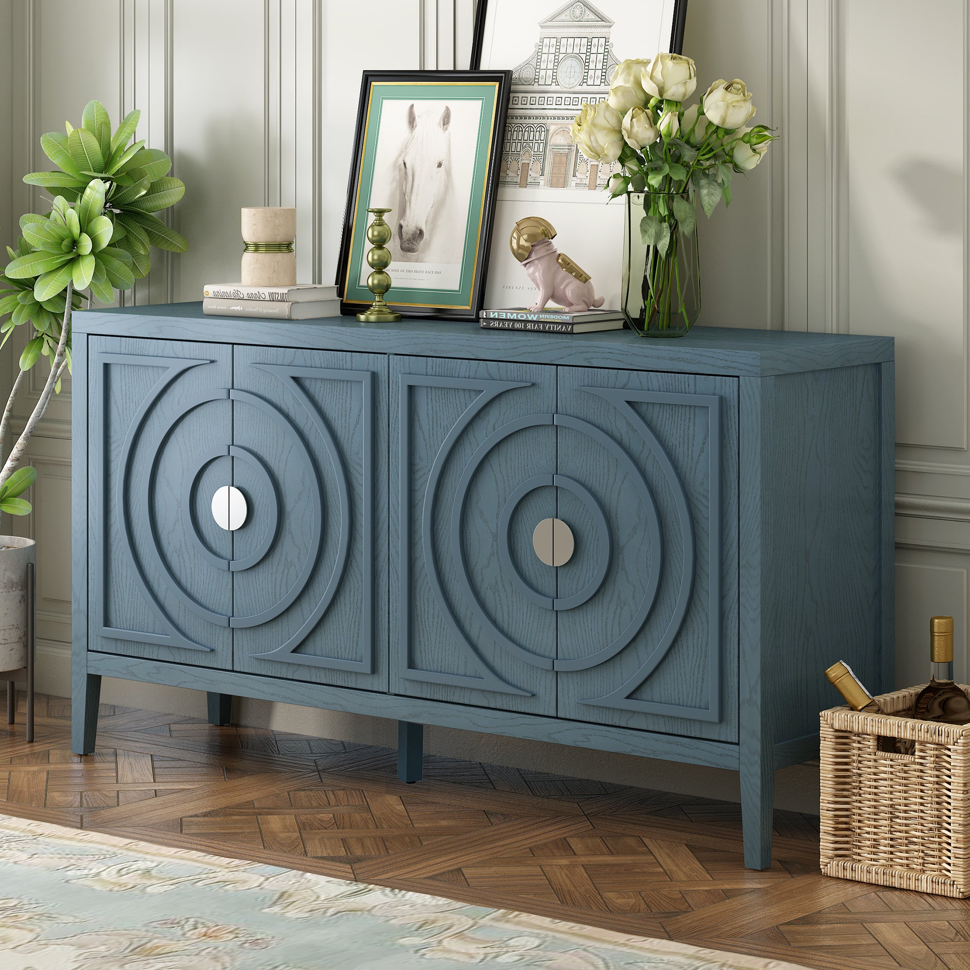 Bryson 60" Antique Blue Accent Console Table Sideboard