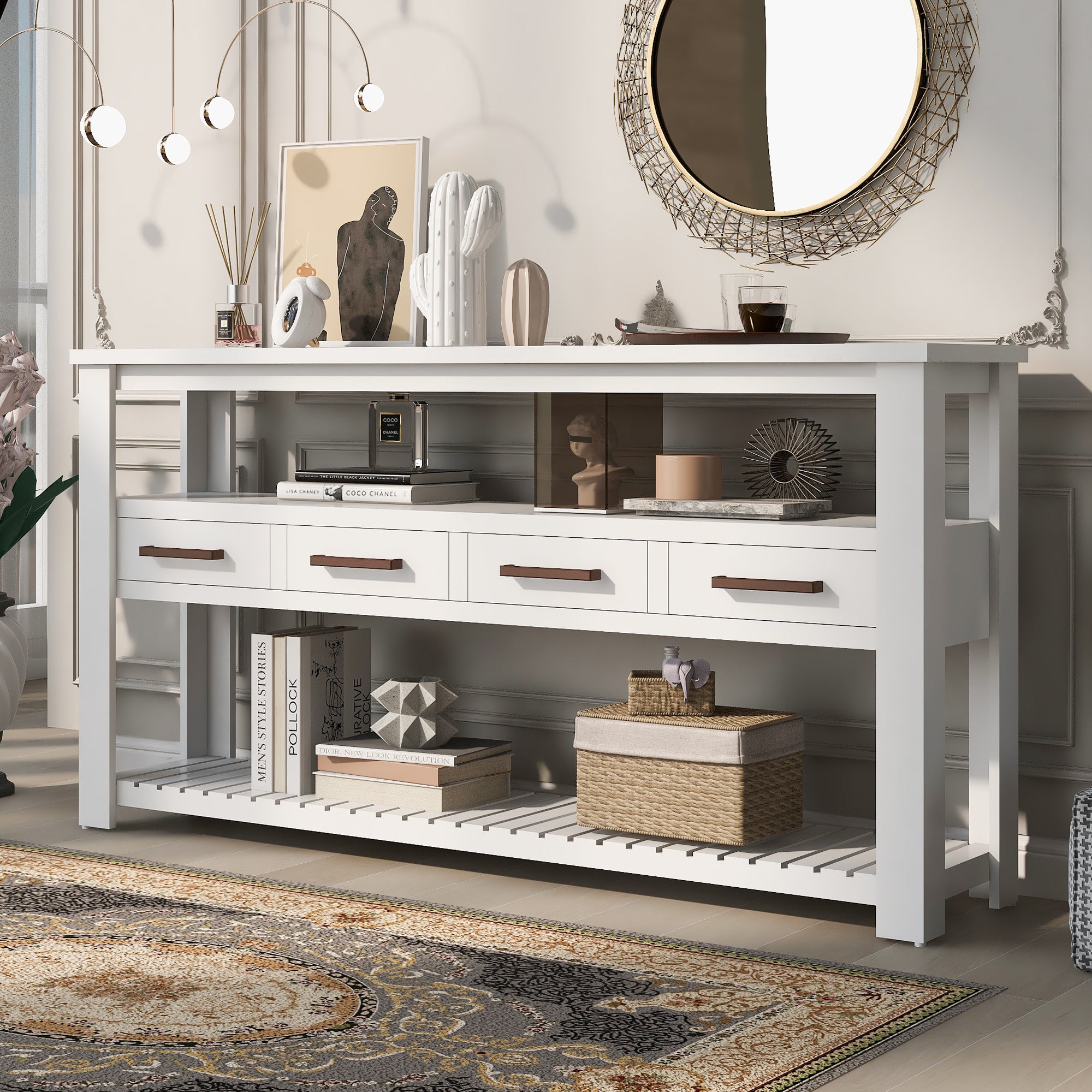 Walden white 62" Entryway Accent Cabinet Console Table Sideboard 