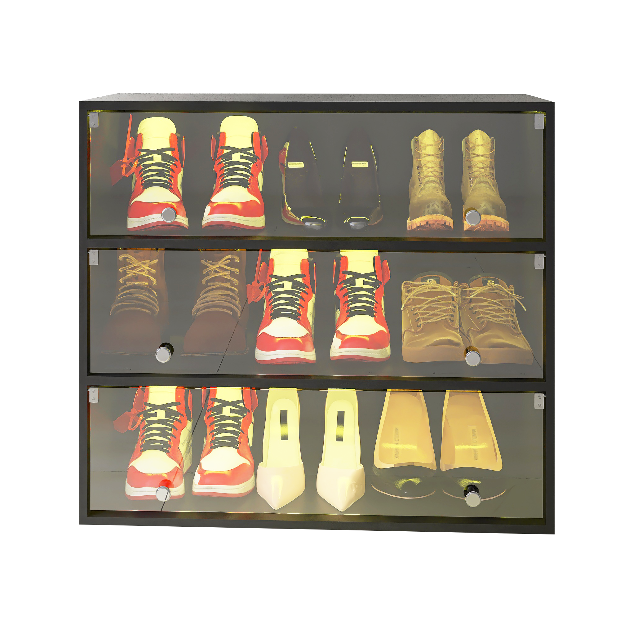 Black Shoe Cabinet with Glass Doors and LED light