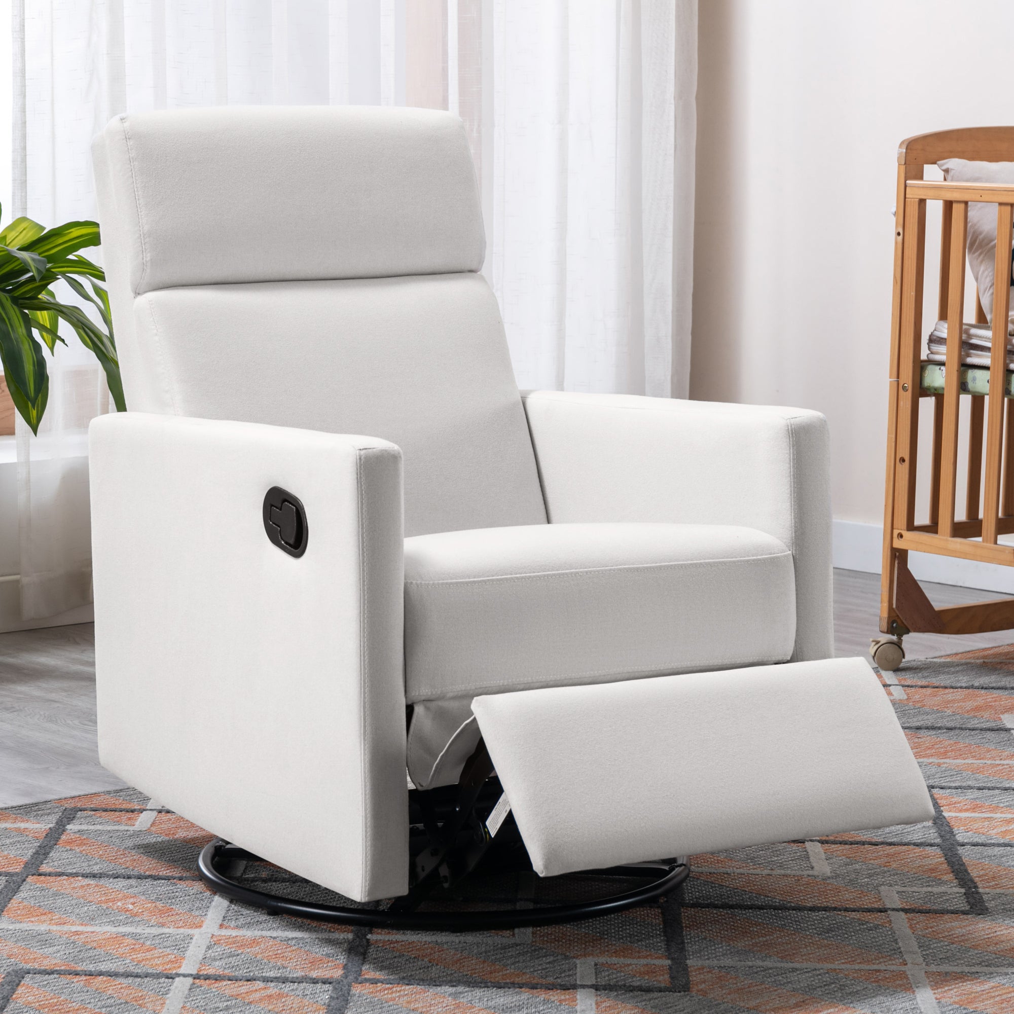 Ricardo Beige Linen Swivel Rocker Glider Recliner Chair