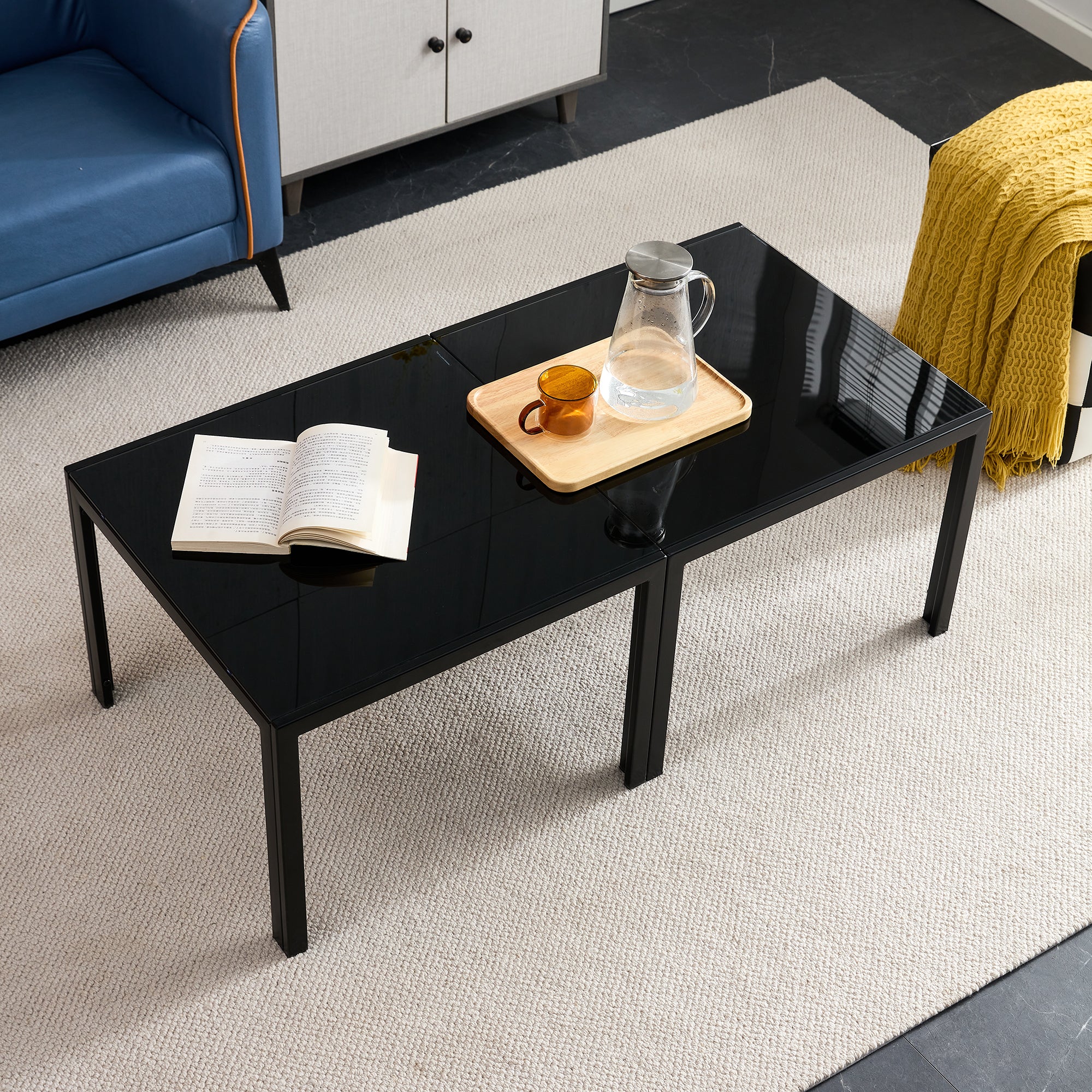 Modern Black Coffee Table Convert  To Two End Tables