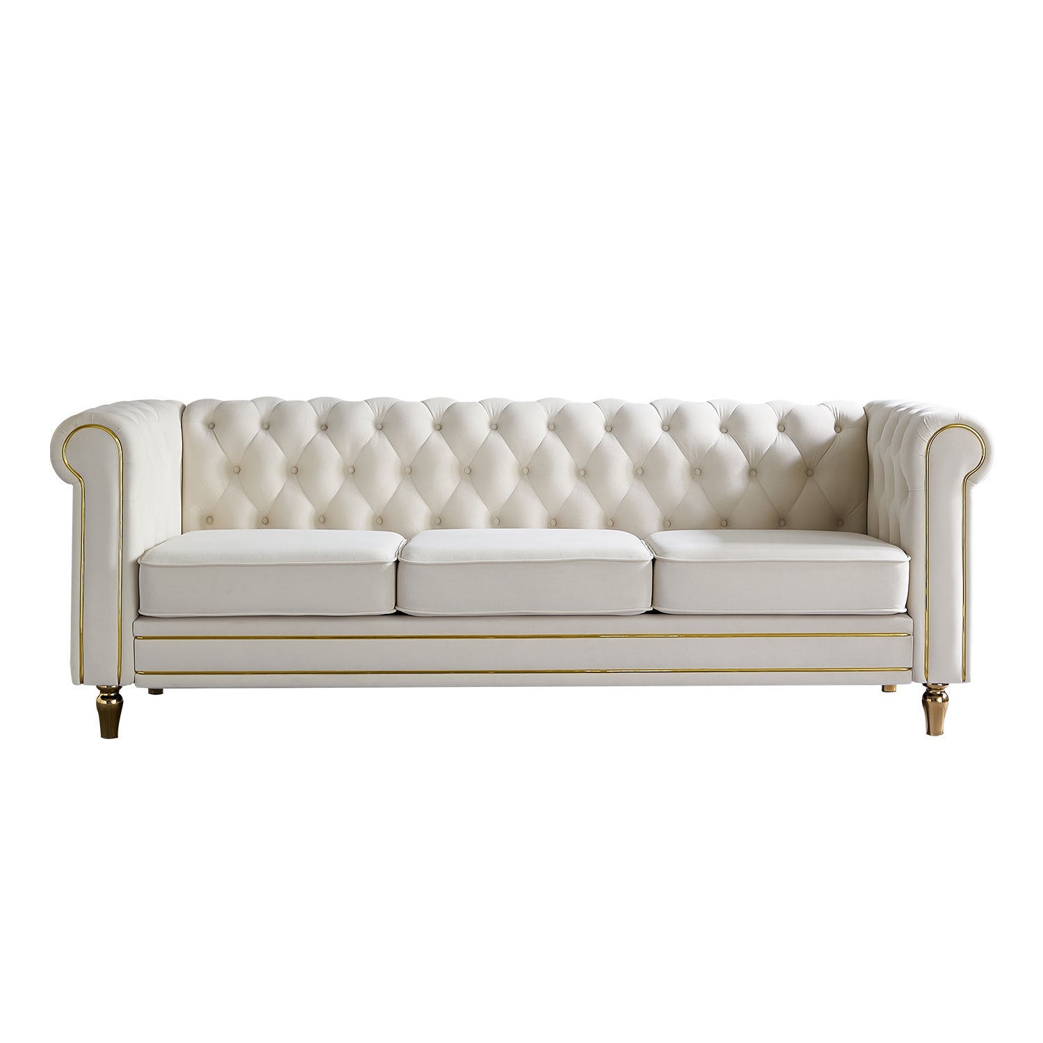 84" Beige Velvet Chesterfield Velvet Sofa 